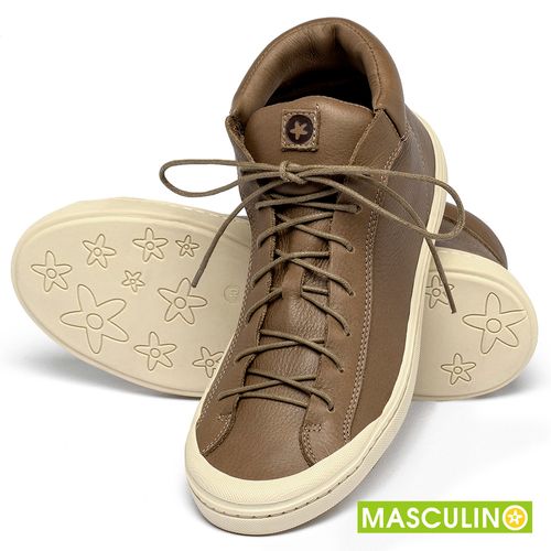Tênis Masculino   Cano Alto em Couro Caramelo - Codigo - 156070