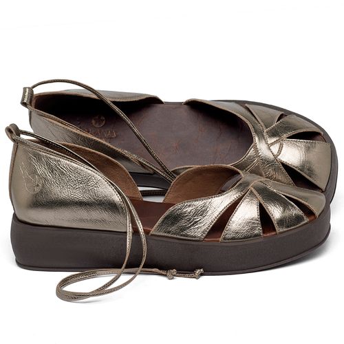 Sandália   Boho Salto de 1 cm em Couro Metalizado - Codigo - 3972