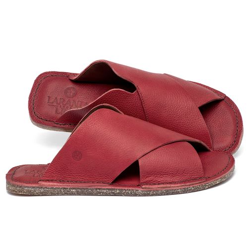 Sandália Rasteira   Flat em Couro Vermelho - Codigo - 156064