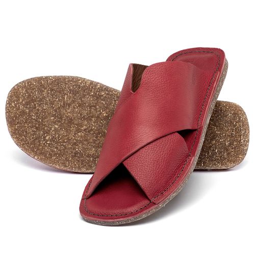 Sandália Rasteira   Flat em Couro Vermelho - Codigo - 156064