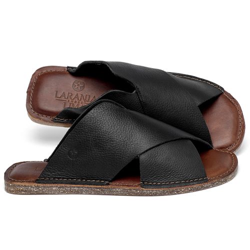 Sandália Rasteira   Flat em Couro Preto - Codigo - 156064