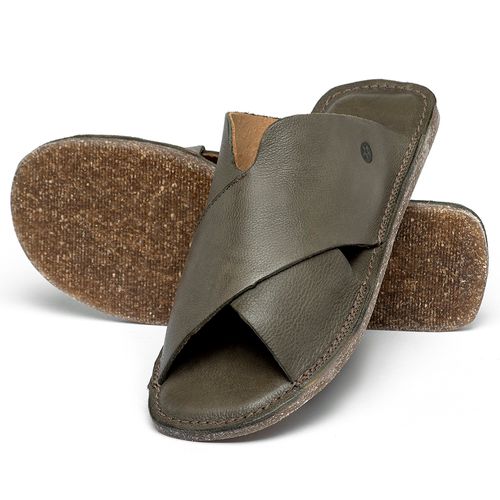 Sandália Rasteira   Flat em Couro Musgo - Codigo - 156064