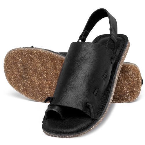 Sandália Rasteira   Flat em Couro Preto - Codigo - 156089