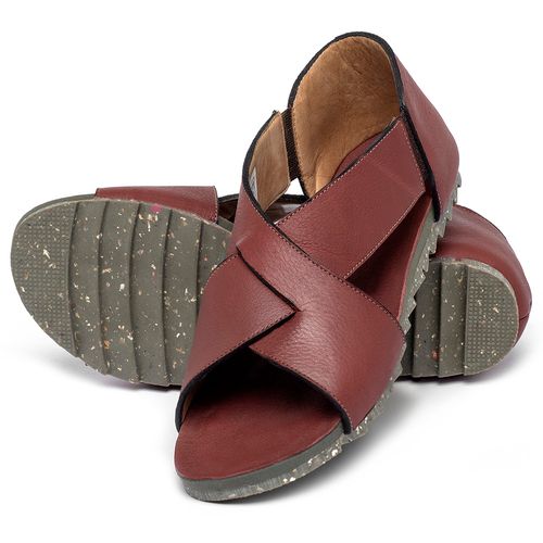 Sandália Rasteira   Flat em Couro Vermelho - Codigo - 158018