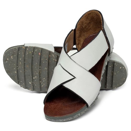 Sandália Rasteira   Flat em Couro Off-White - Codigo - 158018
