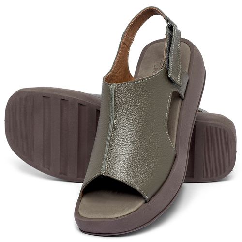 Sandália   Boho Salto de 4 cm em Couro Musgo - Codigo - 157053
