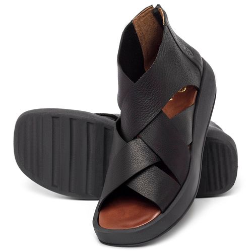 Sandália   Boho Salto de 4 cm em Couro Preto - Codigo - 3912