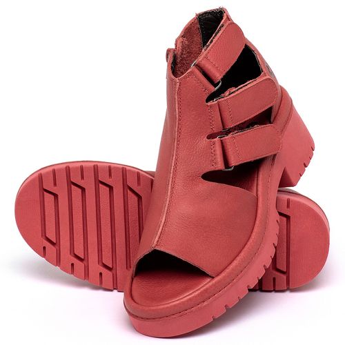 Sandália   Boho Salto de 5 cm em Couro Vermelho - Codigo - 153016