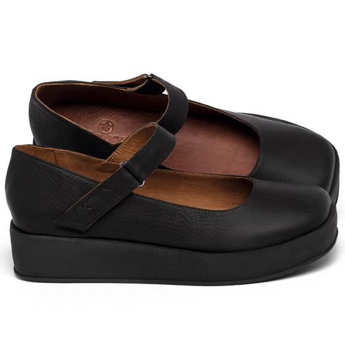 Sapatilha   Bico Quadrado Salto de 4 cm em Couro Preto - Codigo - 3975