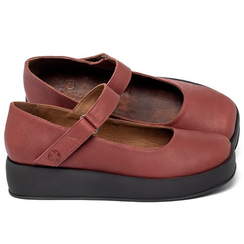 Sapatilha   Bico Quadrado Salto de 4 cm em Couro Vermelho - Codigo - 3975