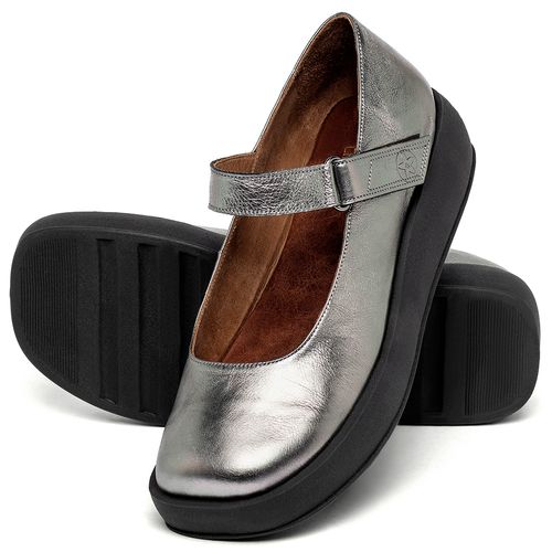 Sapatilha   Bico Quadrado Salto de 4 cm em Couro Metalizado - Codigo - 3975