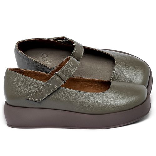 Sapatilha   Bico Quadrado Salto de 4 cm em Couro Musgo - Codigo - 3975