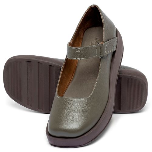 Sapatilha   Bico Quadrado Salto de 4 cm em Couro Musgo - Codigo - 3975