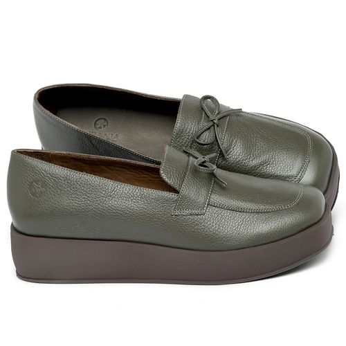 Mocassim Salto de 4 cm em Couro Musgo - Codigo - 3976