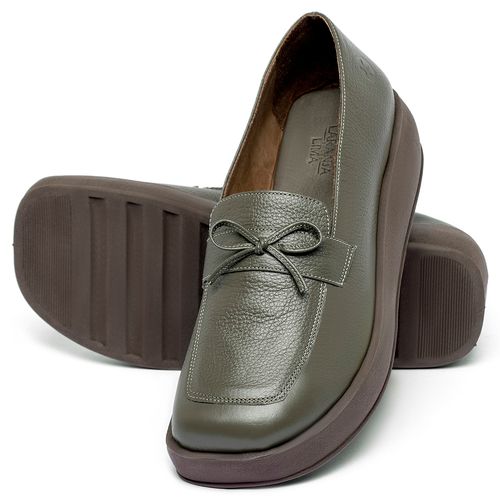 Mocassim Salto de 4 cm em Couro Musgo - Codigo - 3976