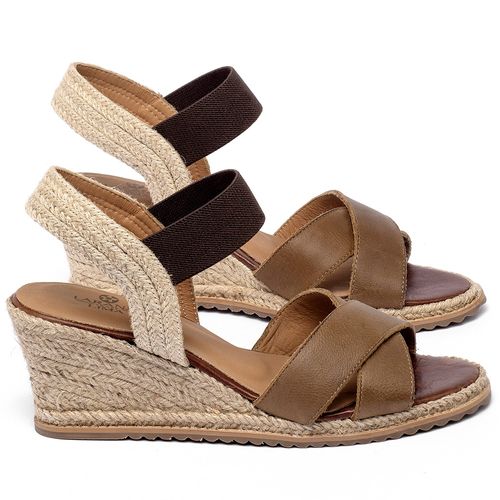 Anabela   Corda Salto de 7 cm em Couro Caramelo - Codigo - 9584