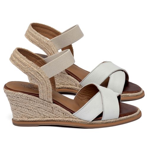 Anabela   Corda Salto de 7 cm em Couro Off-White - Codigo - 9584