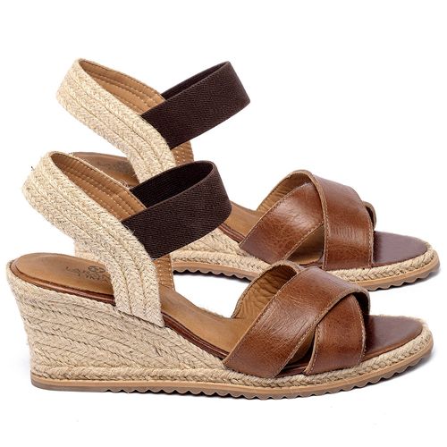 Anabela   Corda Salto de 7 cm em Couro Marrom - Codigo - 9584