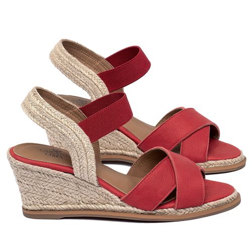 Anabela   Corda Salto de 7 cm em Couro Vermelho - Codigo - 9584