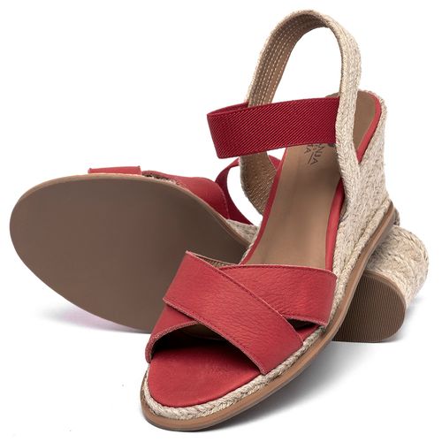 Anabela   Corda Salto de 7 cm em Couro Vermelho - Codigo - 9584
