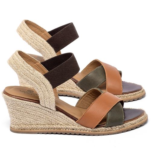 Anabela   Corda Salto de 7 cm em Couro Bicolor - Codigo - 9584