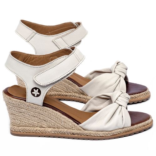 Anabela   Corda Salto de 7 cm em Couro Off-White - Codigo - 9596