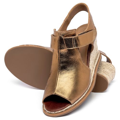 Anabela   Corda Salto de 7 cm em Couro Metalizado - Codigo - 9597