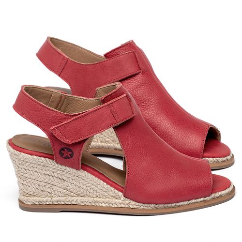 Anabela   Corda Salto de 7 cm em Couro Vermelho - Codigo - 9597