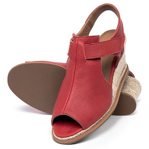 Anabela   Corda Salto de 7 cm em Couro Vermelho - Codigo - 9597