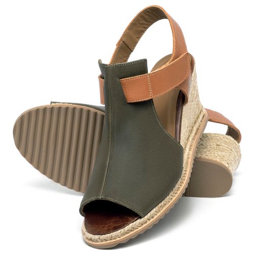 Anabela   Corda Salto de 7 cm em Couro Bicolor - Codigo - 9597