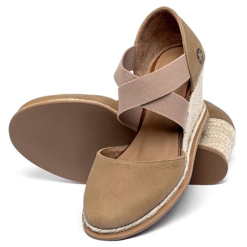 Anabela   Corda Salto de 7 cm em Couro Caramelo - Codigo - 9603