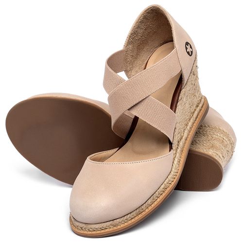 Anabela   Corda Salto de 7 cm em Couro Nude - Codigo - 9603