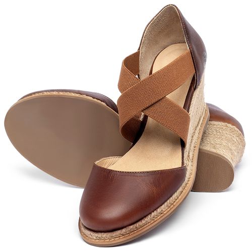 Anabela   Corda Salto de 7 cm em Couro Marrom - Codigo - 9603