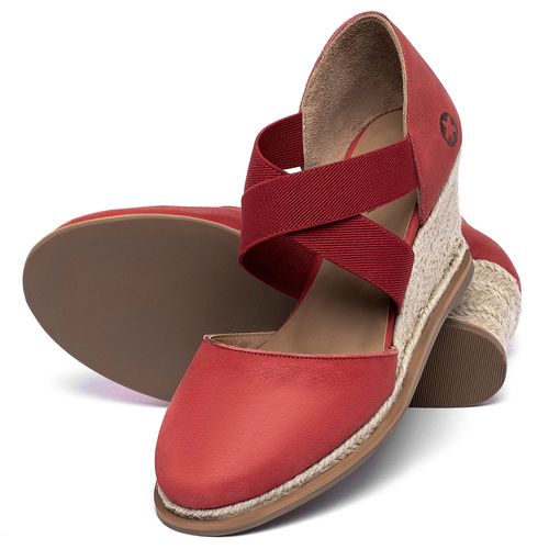 Anabela   Corda Salto de 7 cm em Couro Vermelho - Codigo - 9603