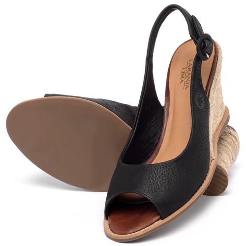 Anabela   Corda Salto de 7 cm em Couro Preto - Codigo - 9595