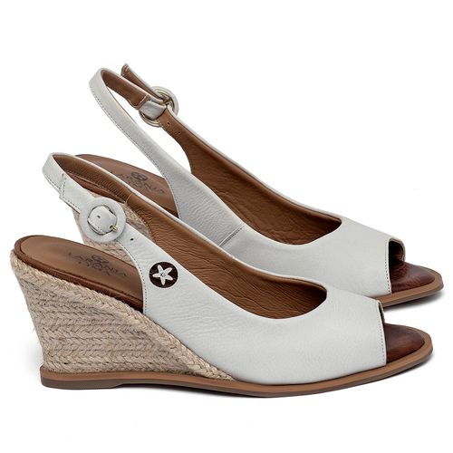 Anabela   Corda Salto de 7 cm em Couro Off-White - Codigo - 9595