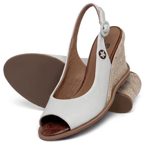 Anabela   Corda Salto de 7 cm em Couro Off-White - Codigo - 9595