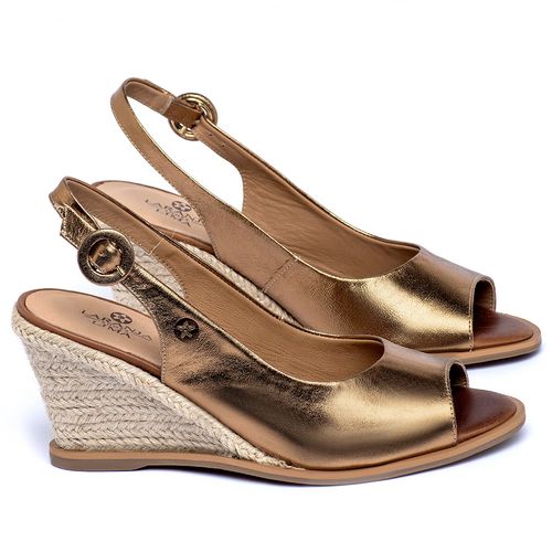 Anabela   Corda Salto de 7 cm em Couro Metalizado - Codigo - 9595