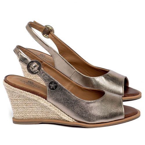 Anabela   Corda Salto de 7 cm em Couro Metalizado - Codigo - 9595