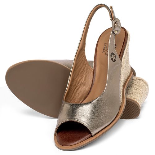 Anabela   Corda Salto de 7 cm em Couro Metalizado - Codigo - 9595