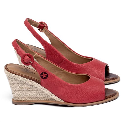 Anabela   Corda Salto de 7 cm em Couro Vermelho - Codigo - 9595
