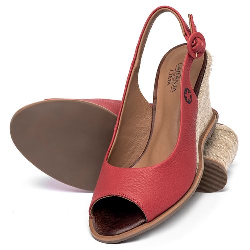 Anabela   Corda Salto de 7 cm em Couro Vermelho - Codigo - 9595