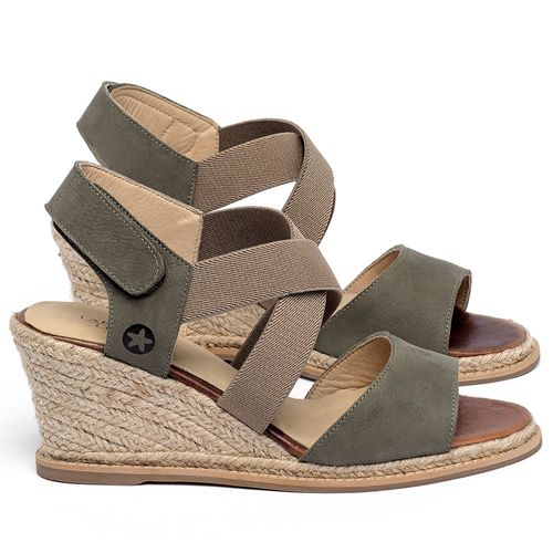 Anabela   Corda Salto de 7 cm em Couro Musgo - Codigo - 9602