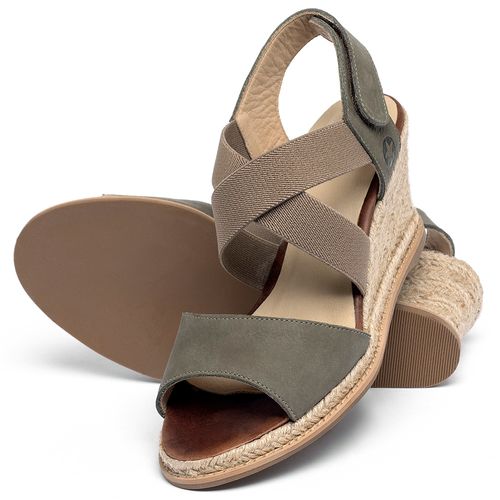 Anabela   Corda Salto de 7 cm em Couro Musgo - Codigo - 9602