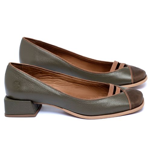 Scarpin   Bico Quadrado Salto de 4 cm em Couro Musgo - Codigo - 157041
