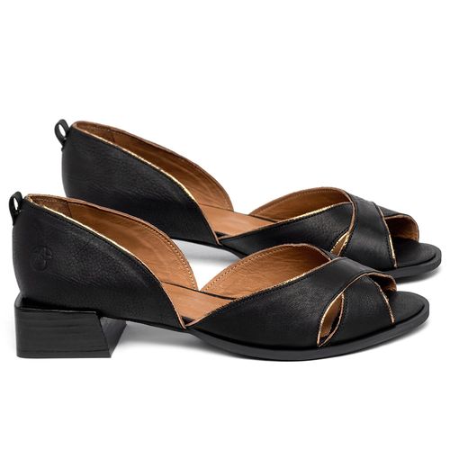 Sandália   Laranja Lima Shoes Classic Salto de 3 cm em Couro Preto - Codigo - 157045