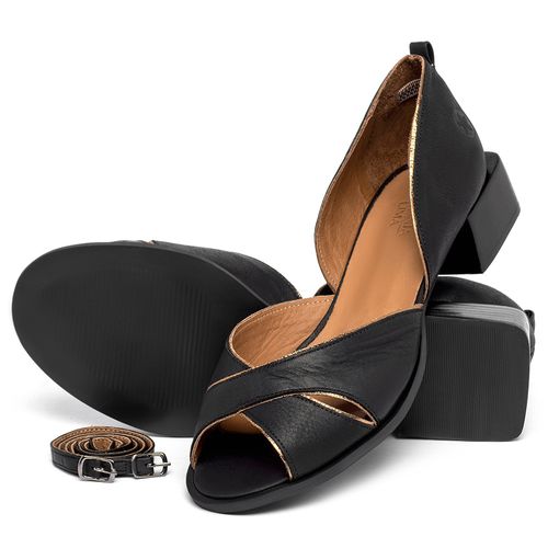 Sandália   Laranja Lima Shoes Classic Salto de 3 cm em Couro Preto - Codigo - 157045