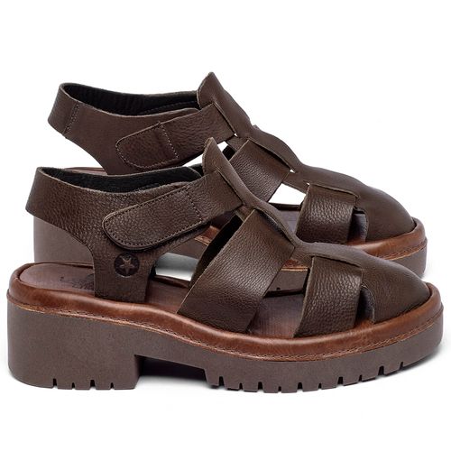 Sandália   Boho Salto de 5 cm em Couro Café - Codigo - 153032