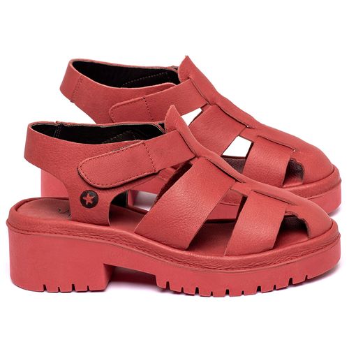 Sandália   Boho Salto de 5 cm em Couro Vermelho - Codigo - 153032