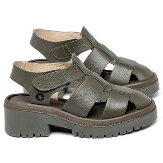 Sandália   Boho Salto de 5 cm em Couro Musgo - Codigo - 153032